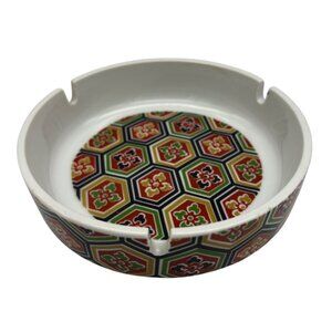 Vintage Made In Japan Ceramic Ashtray Mid Century Kikko Hexagon Floral 5.5" MCM